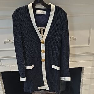 CHRISTIAN DIOR: Vintage Navy Cable Knit Cardigan With Gold Snap Buttons